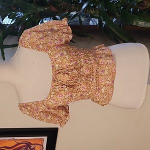 Mi Ami Cream & Violet Floral Lolita Short Sleeve Crop Top